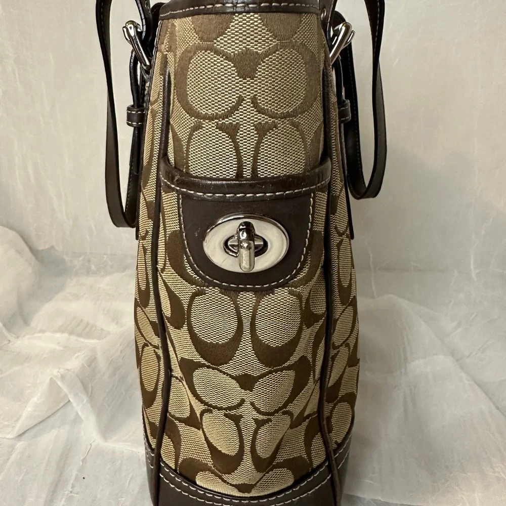 Coach Brown Signature Canvas Tote with Dark Brown Leather Trim